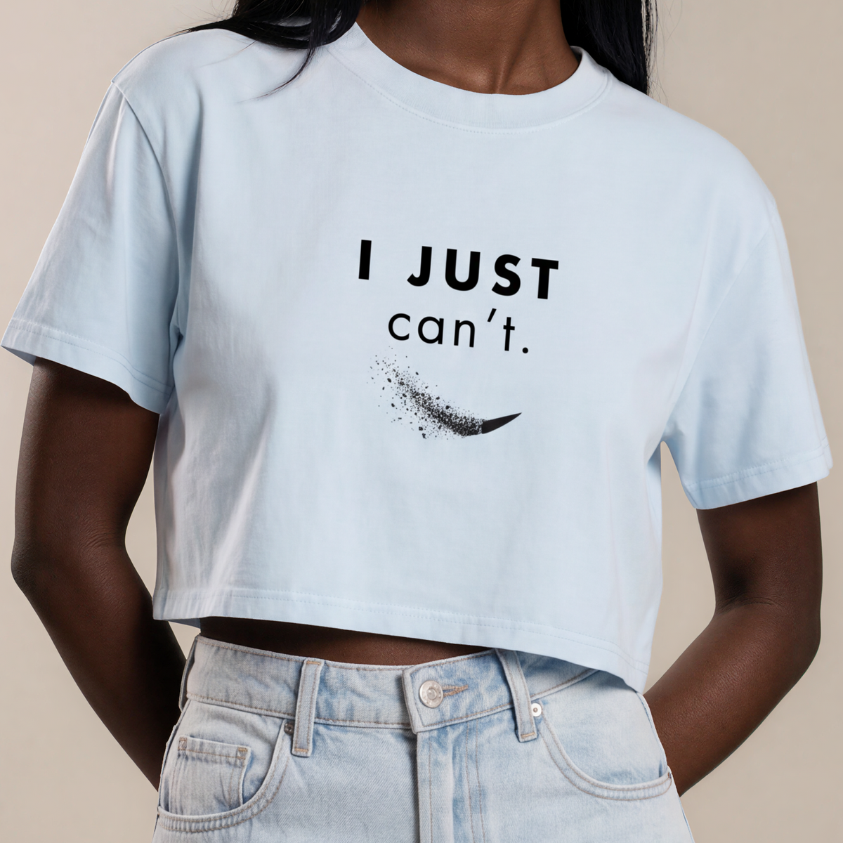 I Just Can’t Women’s Mineral Wash Crop Tee by Work Stories