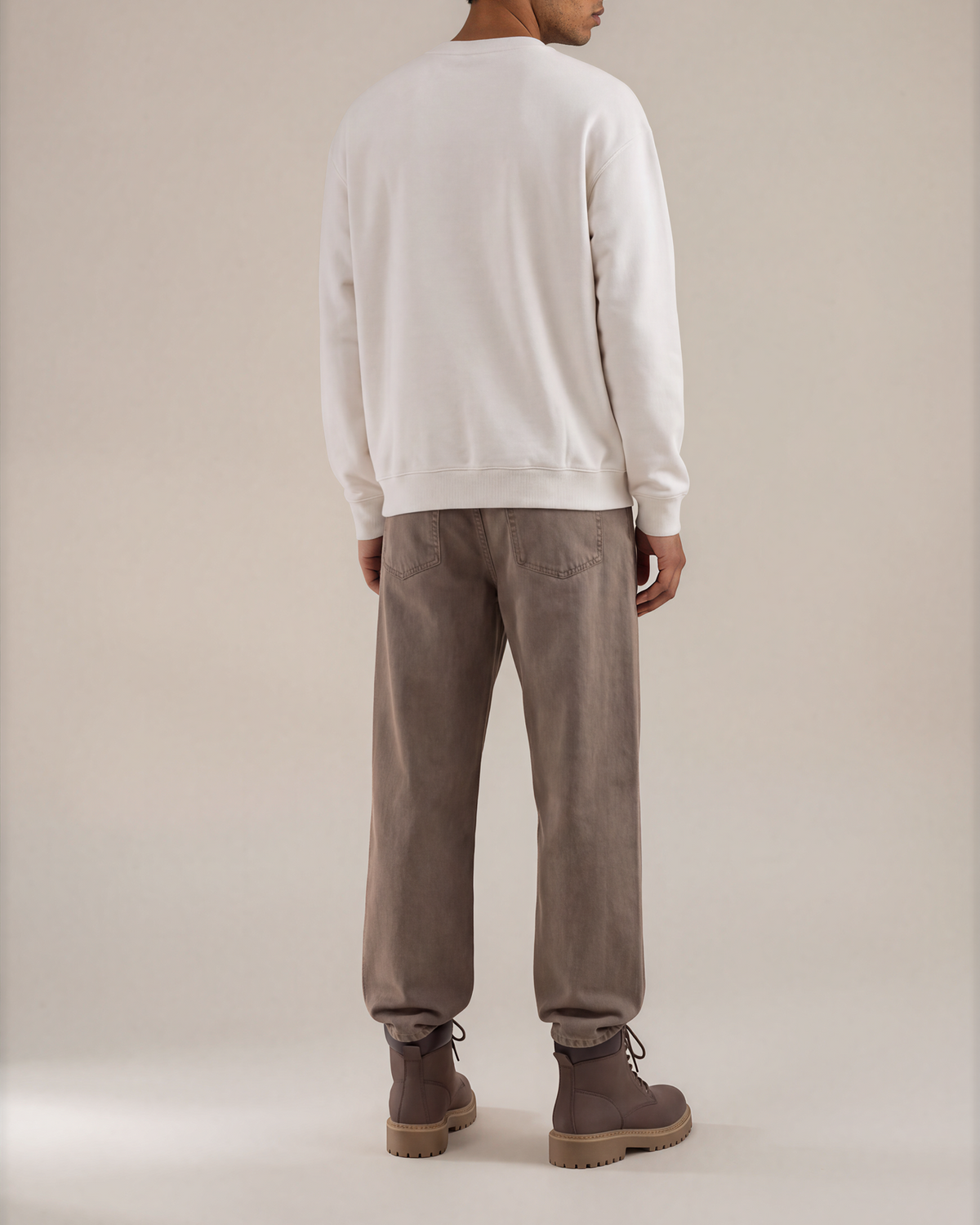 Low Social Battery Unisex Crewneck — White crewneck on a model, plain back