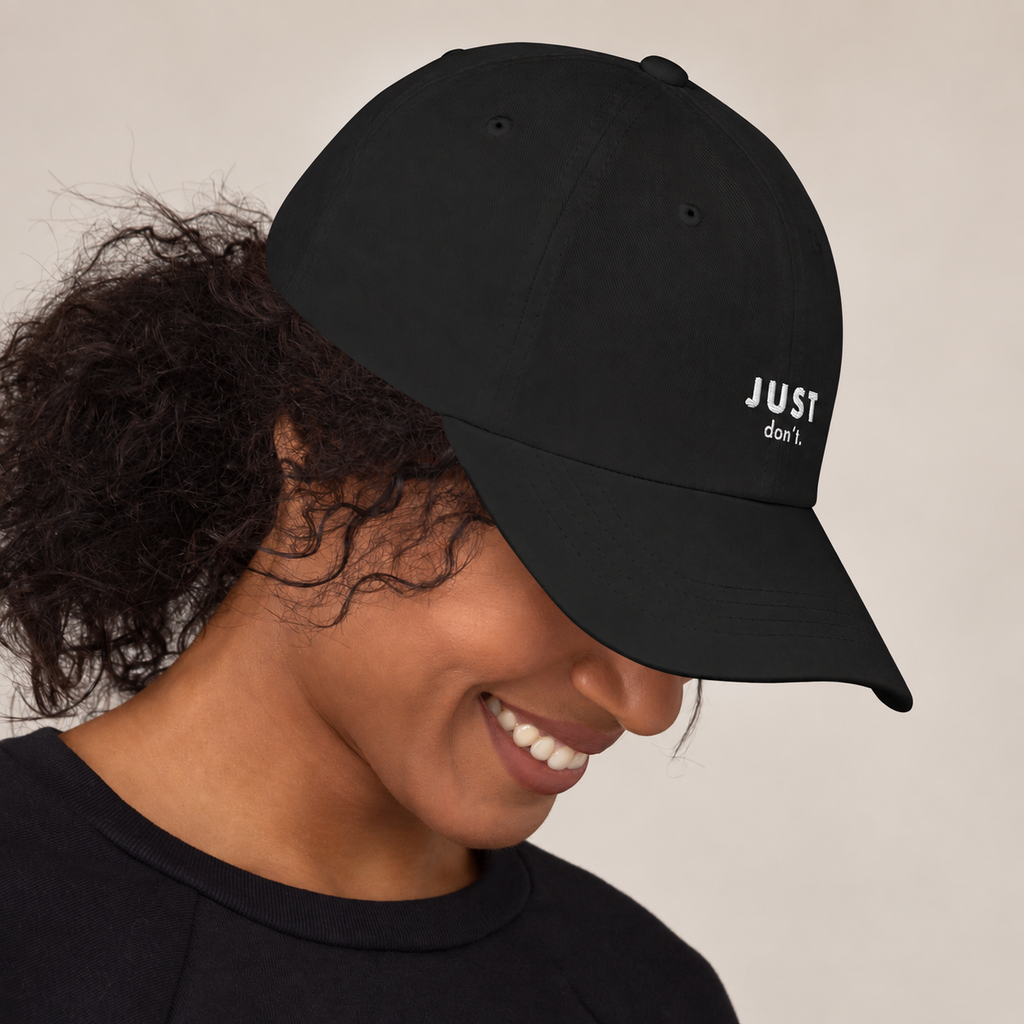 Just Don’t Baseball Hat — Black, side view