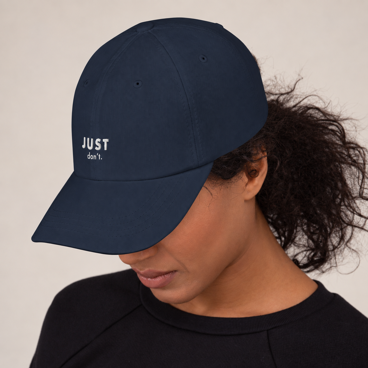 Just Don’t Baseball Hat — Navy, side view
