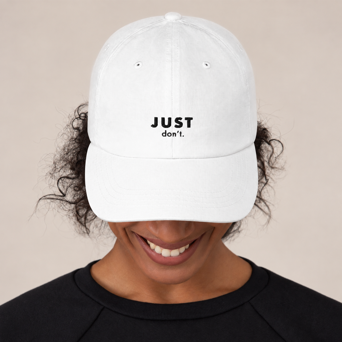 Just Don’t Baseball Hat — White, front view