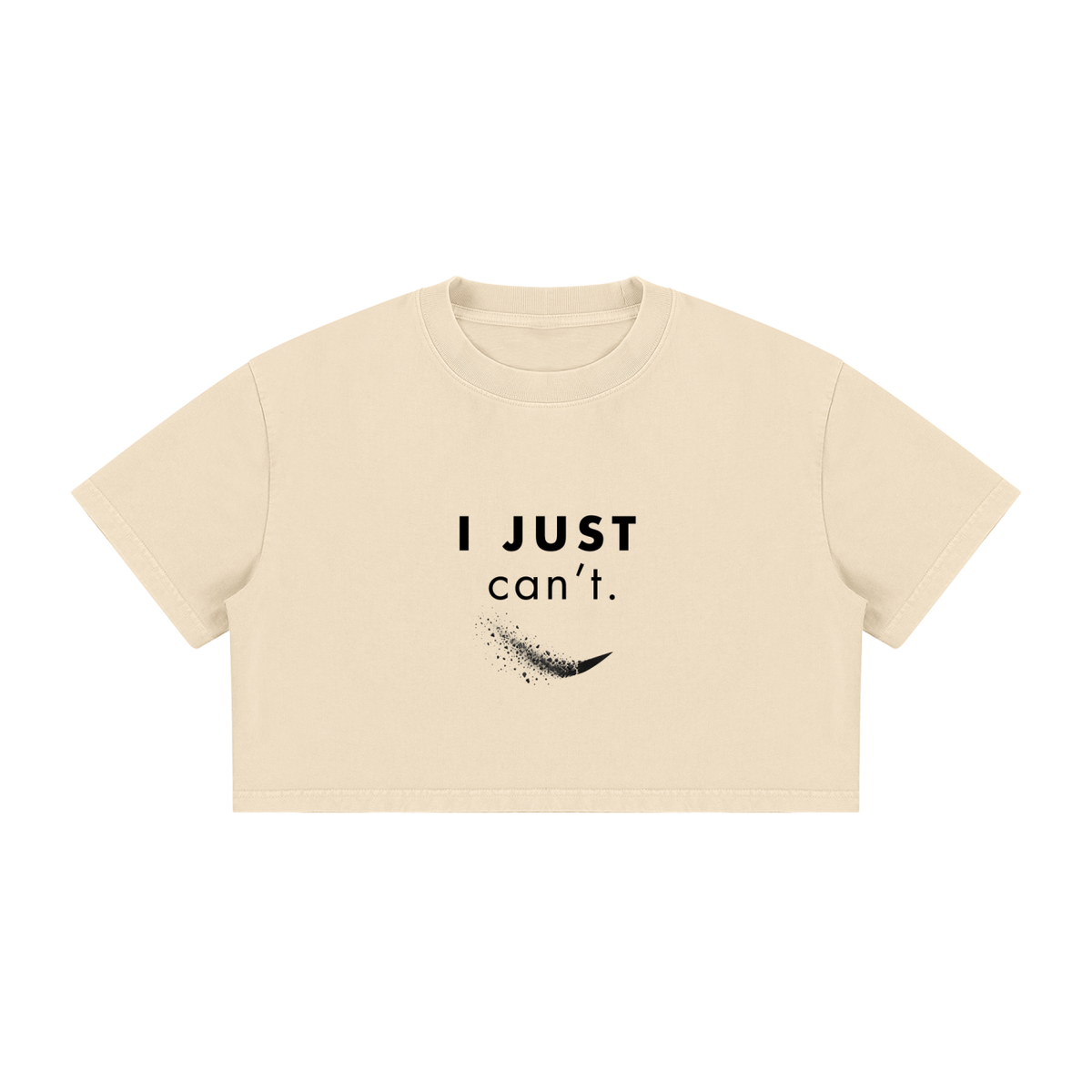 I Just Can’t Women’s Mineral Wash Crop Tee, Apricot