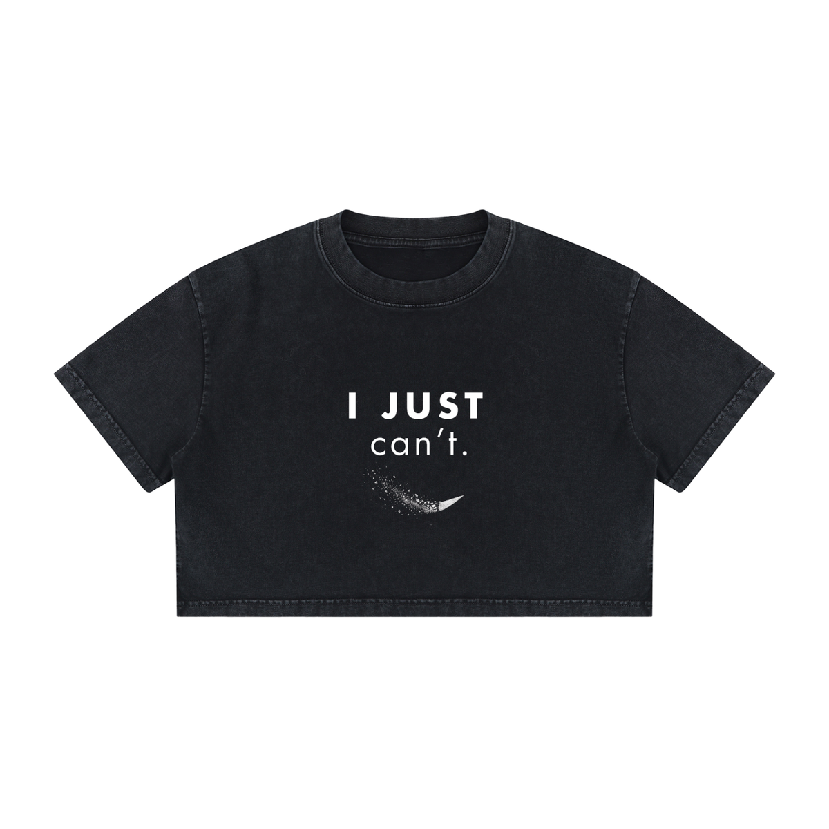 I Just Can’t Women’s Mineral Wash Crop Tee, Black