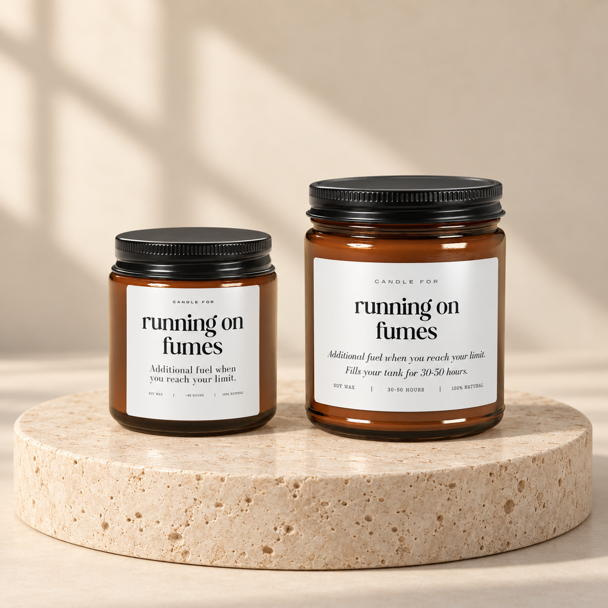 Running on Fumes Soy Candle — 4 oz and 9 oz jars together